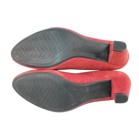 Hotter Womens Sz 8.5M Joanna Red Suede Round Toe Slip On Block High Heels Pump - Picture 10 of 12